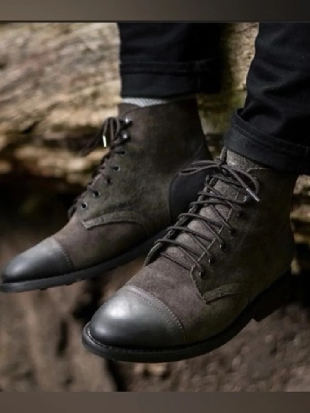 Thursday Captain Lace Up Boots Driftwood Mixed Leather Suede Cap Toe Size 12.5